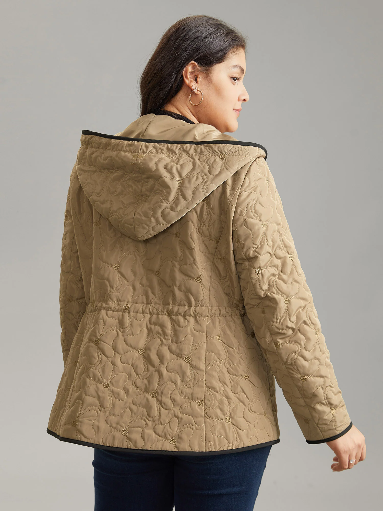 Contrast Trim Drawstring Quilted Padded Jacket - Image 6