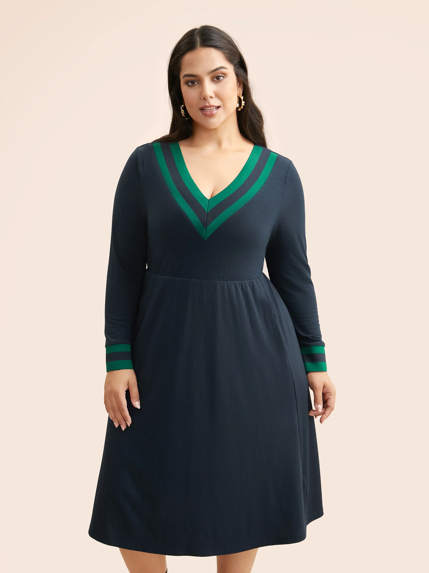Contrast Trim Elastic Waist Pocket Dress - Image 2