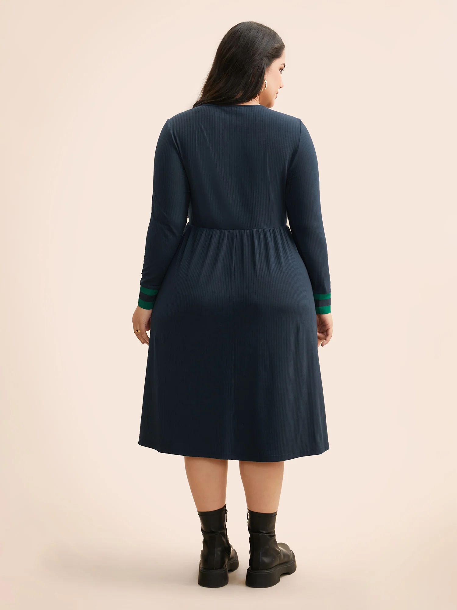 Contrast Trim Elastic Waist Pocket Dress - Image 3