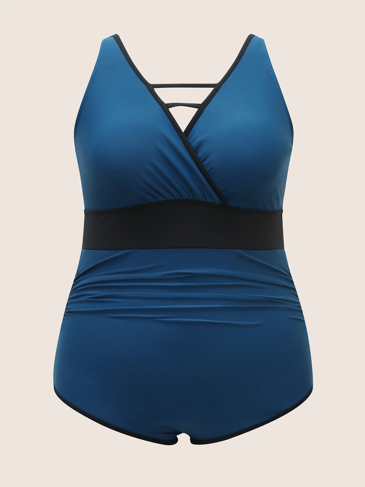 Contrast Trim Keyhole Gathered One Piece Swimsuit - Image 7