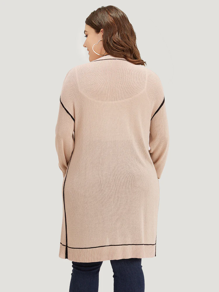Contrast Trim Patched Pocket Drop Shoulder Cardigan - Image 2