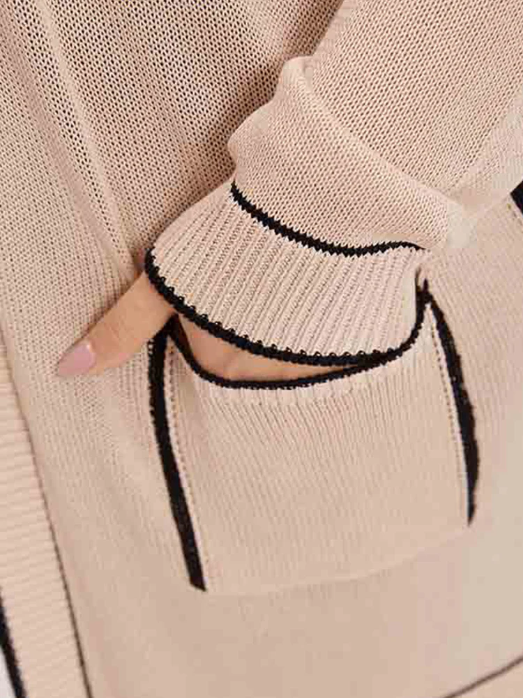Contrast Trim Patched Pocket Drop Shoulder Cardigan - Image 7