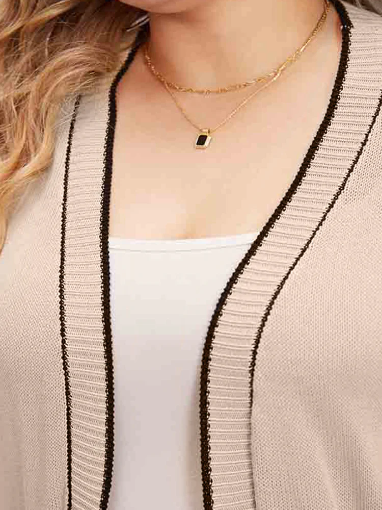 Contrast Trim Patched Pocket Drop Shoulder Cardigan - Image 8