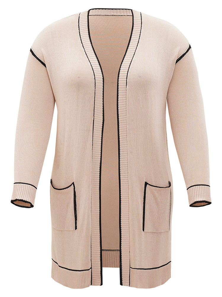 Contrast Trim Patched Pocket Drop Shoulder Cardigan - Image 9