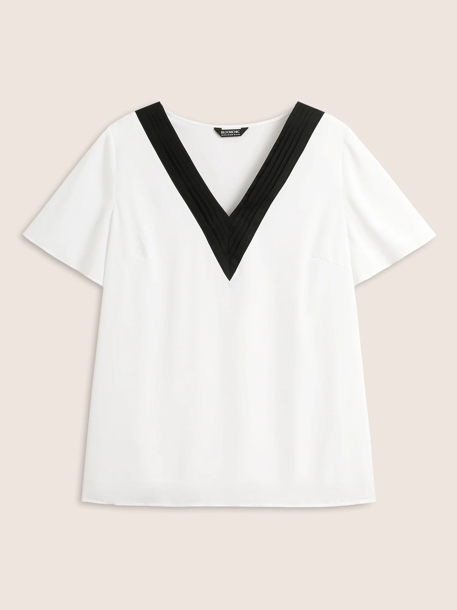Contrast Trim Pleated Flutter Sleeve Blouse - Image 7