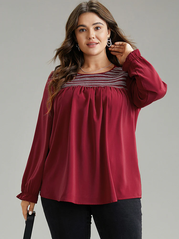 Contrast Trim Plicated Detail Flutter Sleeve Blouse - Image 3