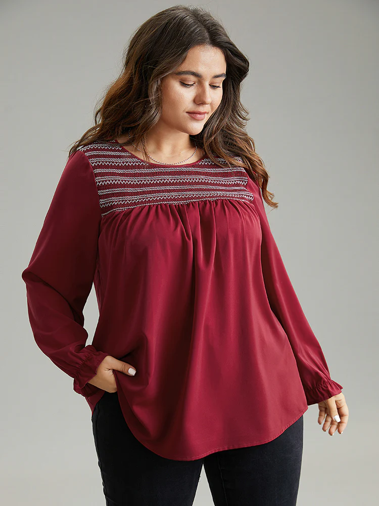 Contrast Trim Plicated Detail Flutter Sleeve Blouse - Image 5
