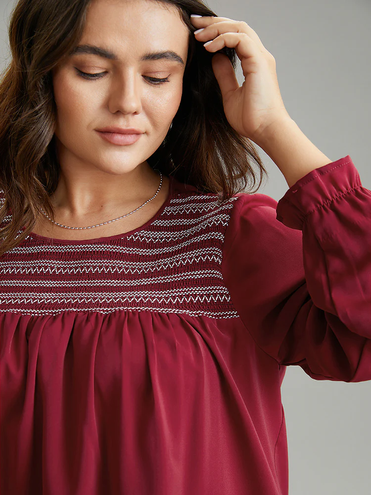 Contrast Trim Plicated Detail Flutter Sleeve Blouse - Image 7