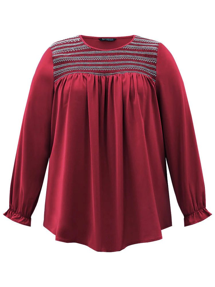 Contrast Trim Plicated Detail Flutter Sleeve Blouse - Image 8