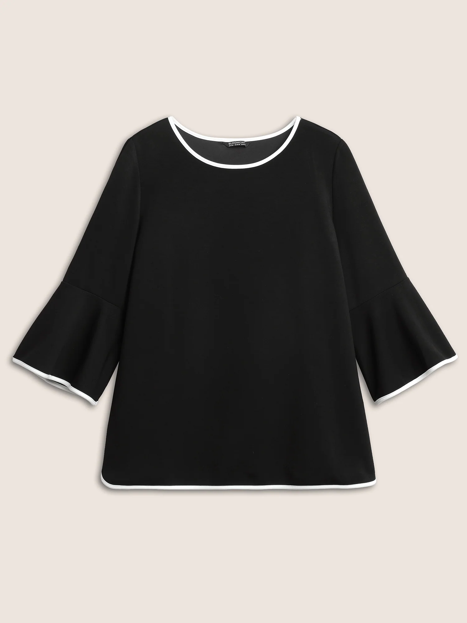 Contrast Trim Round Neck Flutter Sleeve T-shirt - Image 7