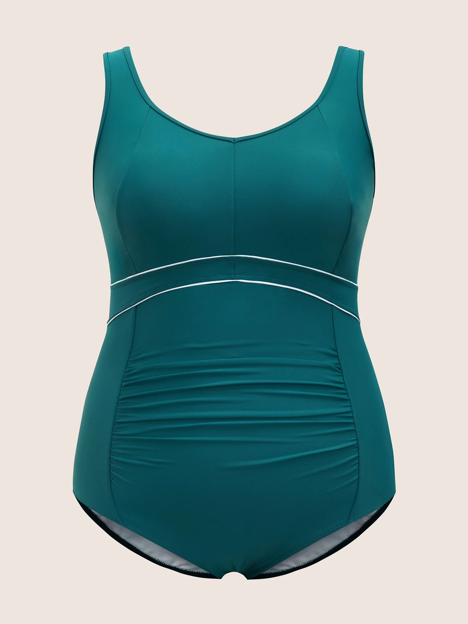 Contrast Trim Ruched Heart Neckline One Piece Swimsuit - Image 6