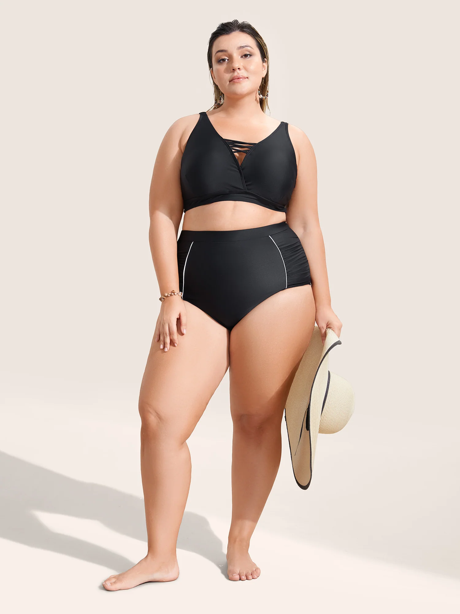 Contrast Trim Ruched High Rise Swim Bottom - Image 3