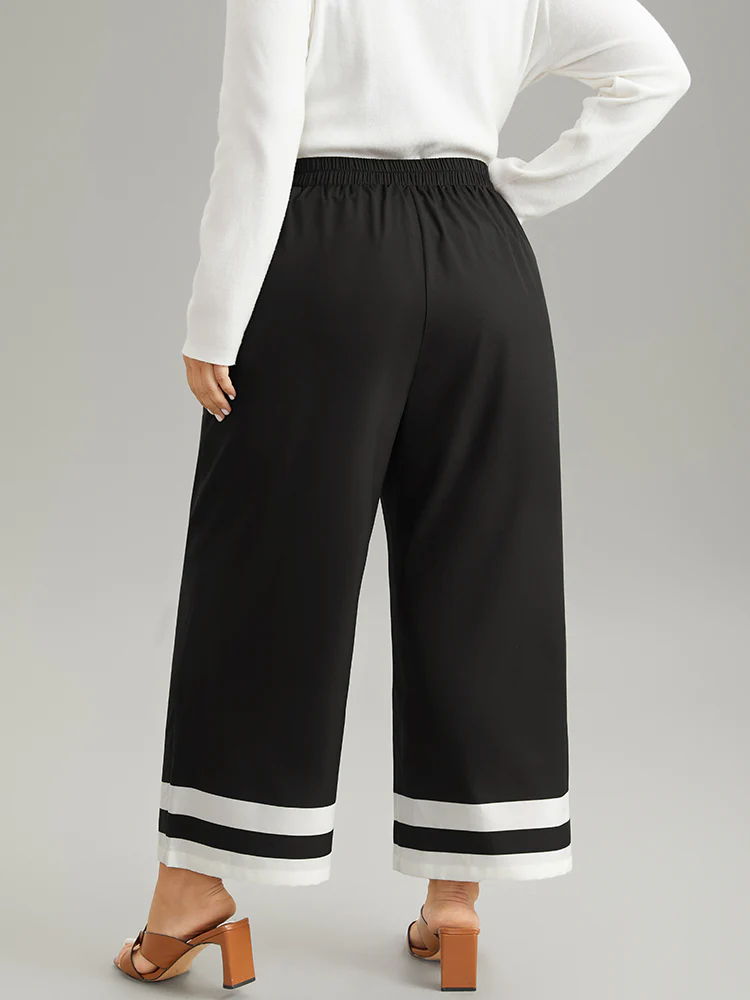 Contrast Trim Slant Pocket Elastic Waist Pants - Image 2