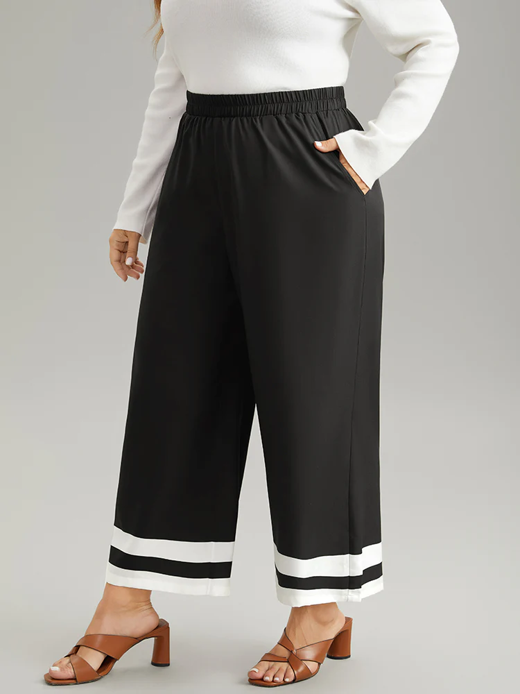 Contrast Trim Slant Pocket Elastic Waist Pants - Image 3