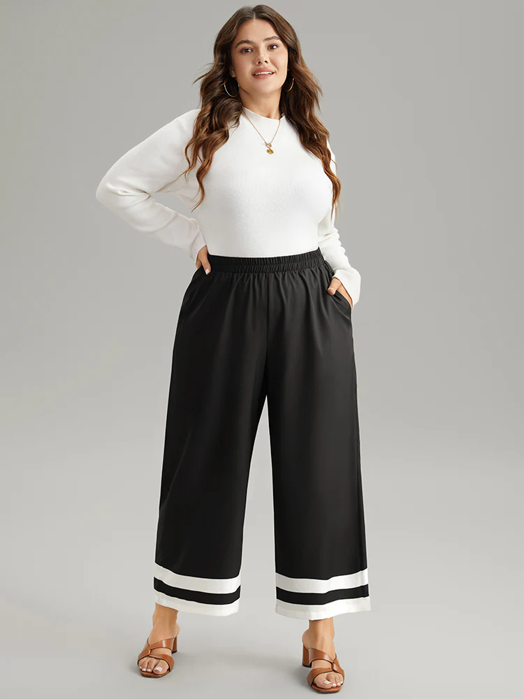 Contrast Trim Slant Pocket Elastic Waist Pants - Image 4