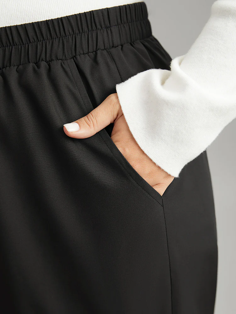 Contrast Trim Slant Pocket Elastic Waist Pants - Image 5
