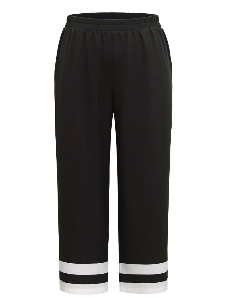 Contrast Trim Slant Pocket Elastic Waist Pants - Image 7