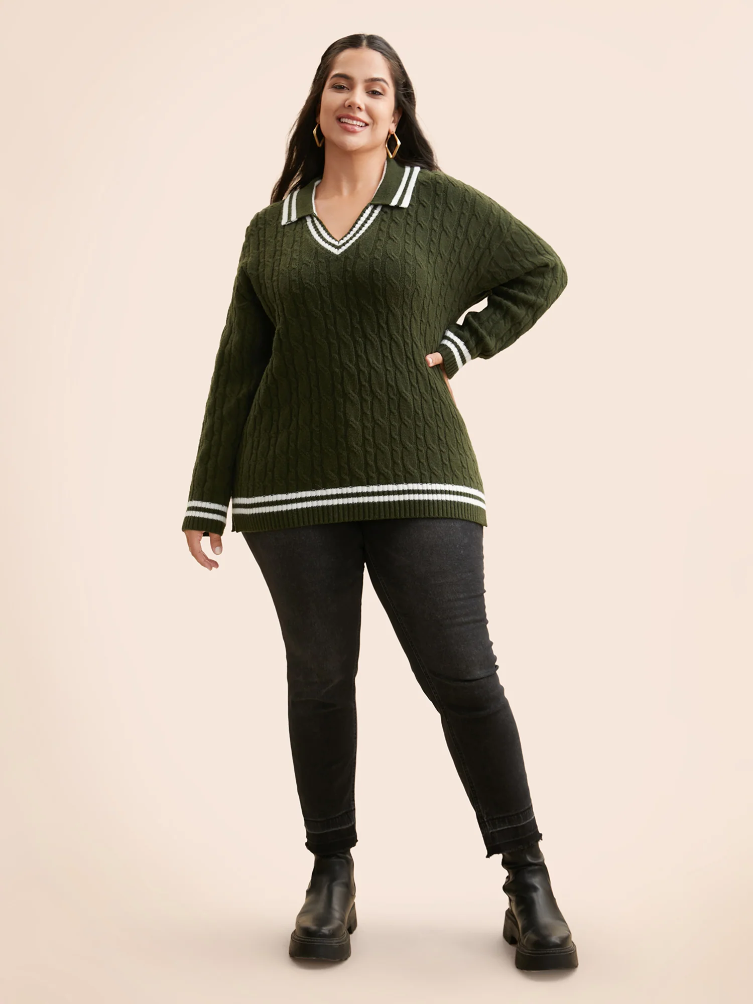 Contrast Trim Split Hem Pullover - Image 3