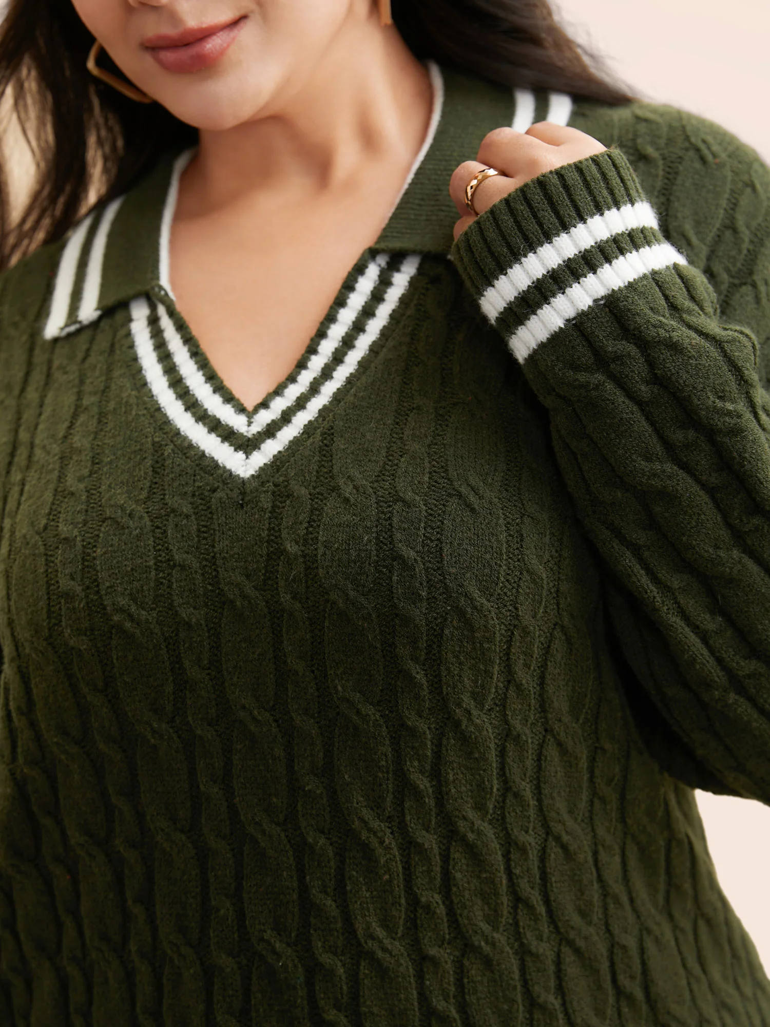 Contrast Trim Split Hem Pullover - Image 4