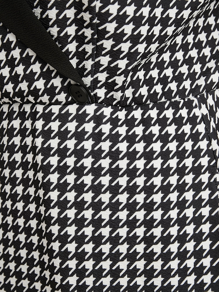 Contrast Trim Suit Collar Pocket Ruffle Hem Houndstooth Dress - Image 7