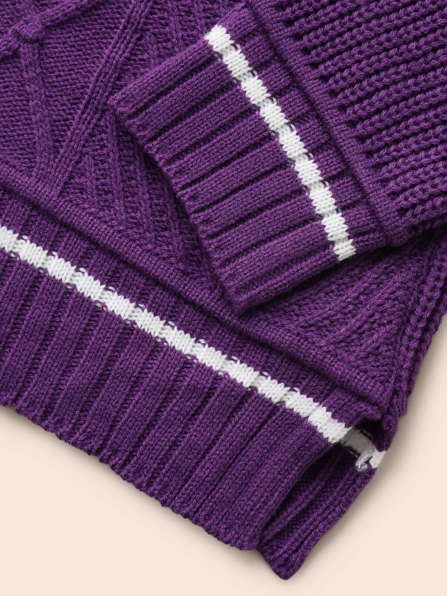 Contrast Trim V Neck Texture Pullover - Image 7