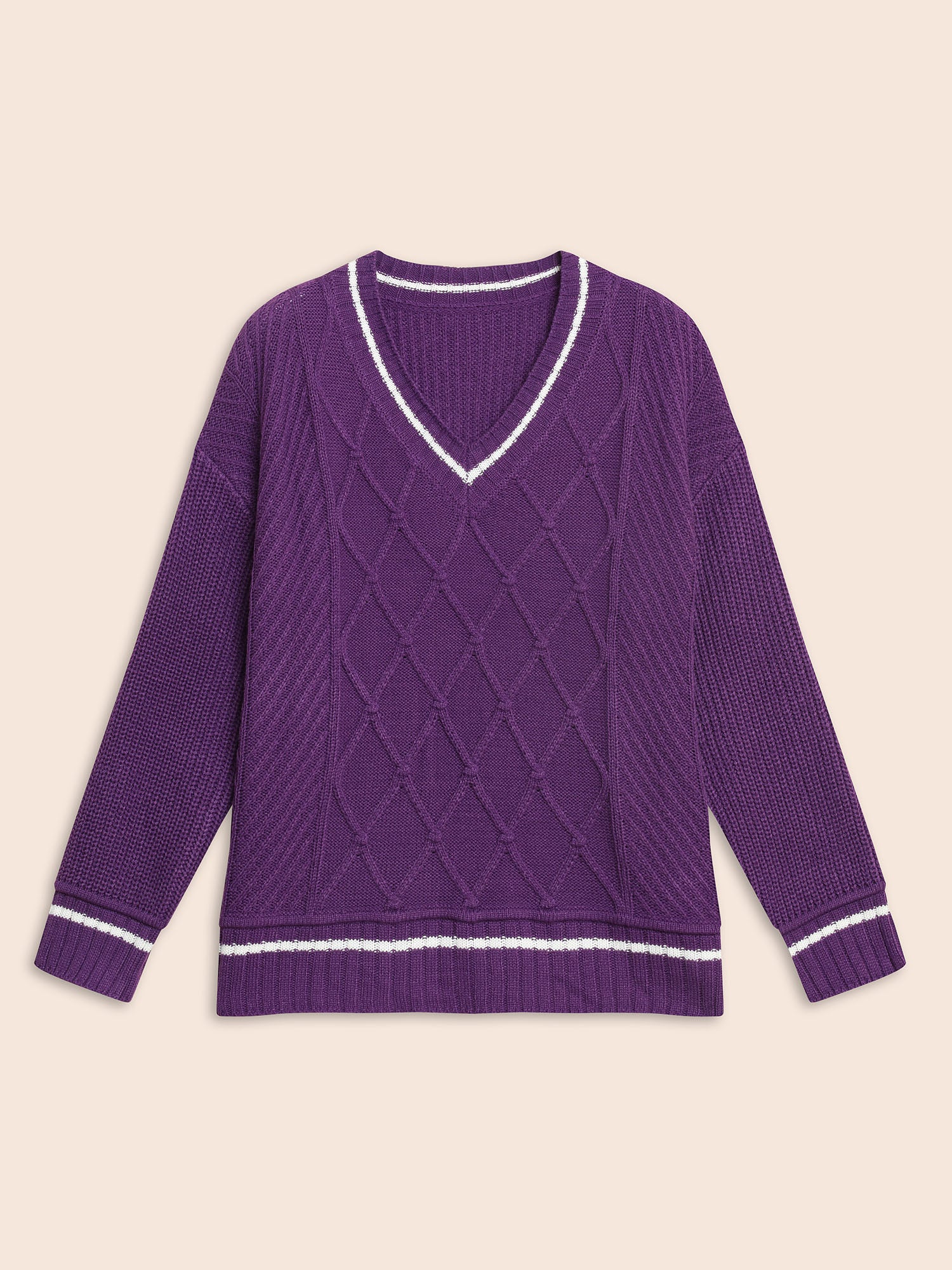 Contrast Trim V Neck Texture Pullover - Image 8