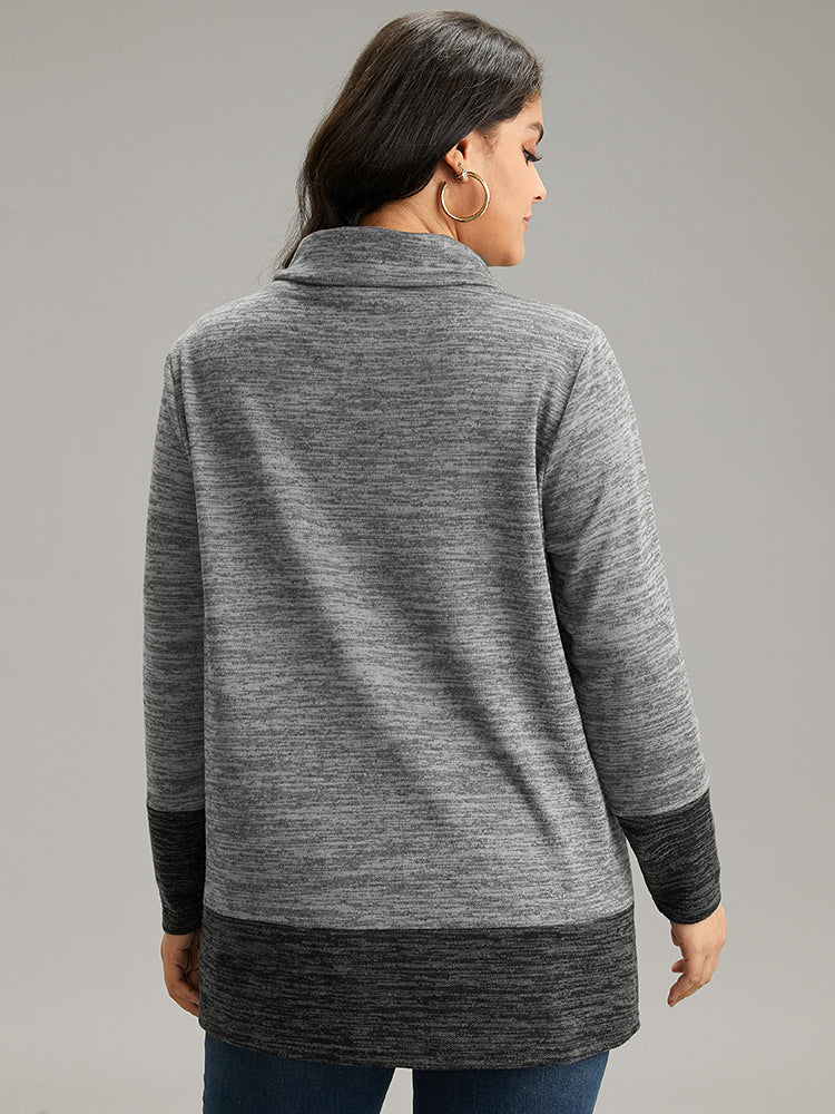 Contrast Turtleneck Pocket Drawstring Sweatshirt - Image 2