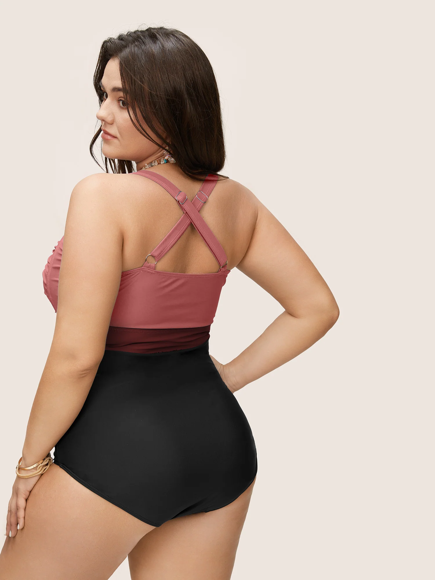 Contrast Twist Front Tummy-Control One Piece Swimsuit - Image 31