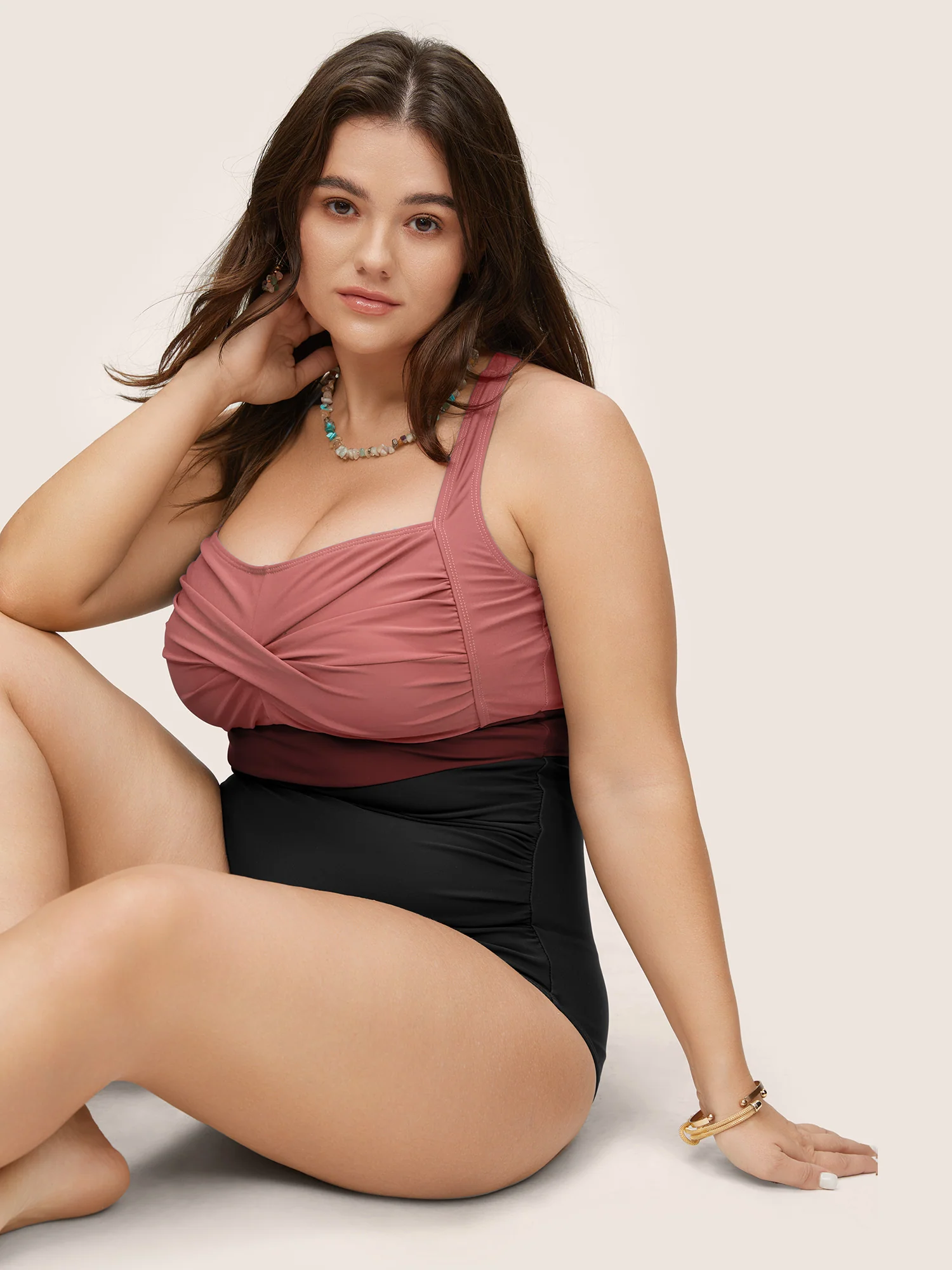 Contrast Twist Front Tummy-Control One Piece Swimsuit - Image 32