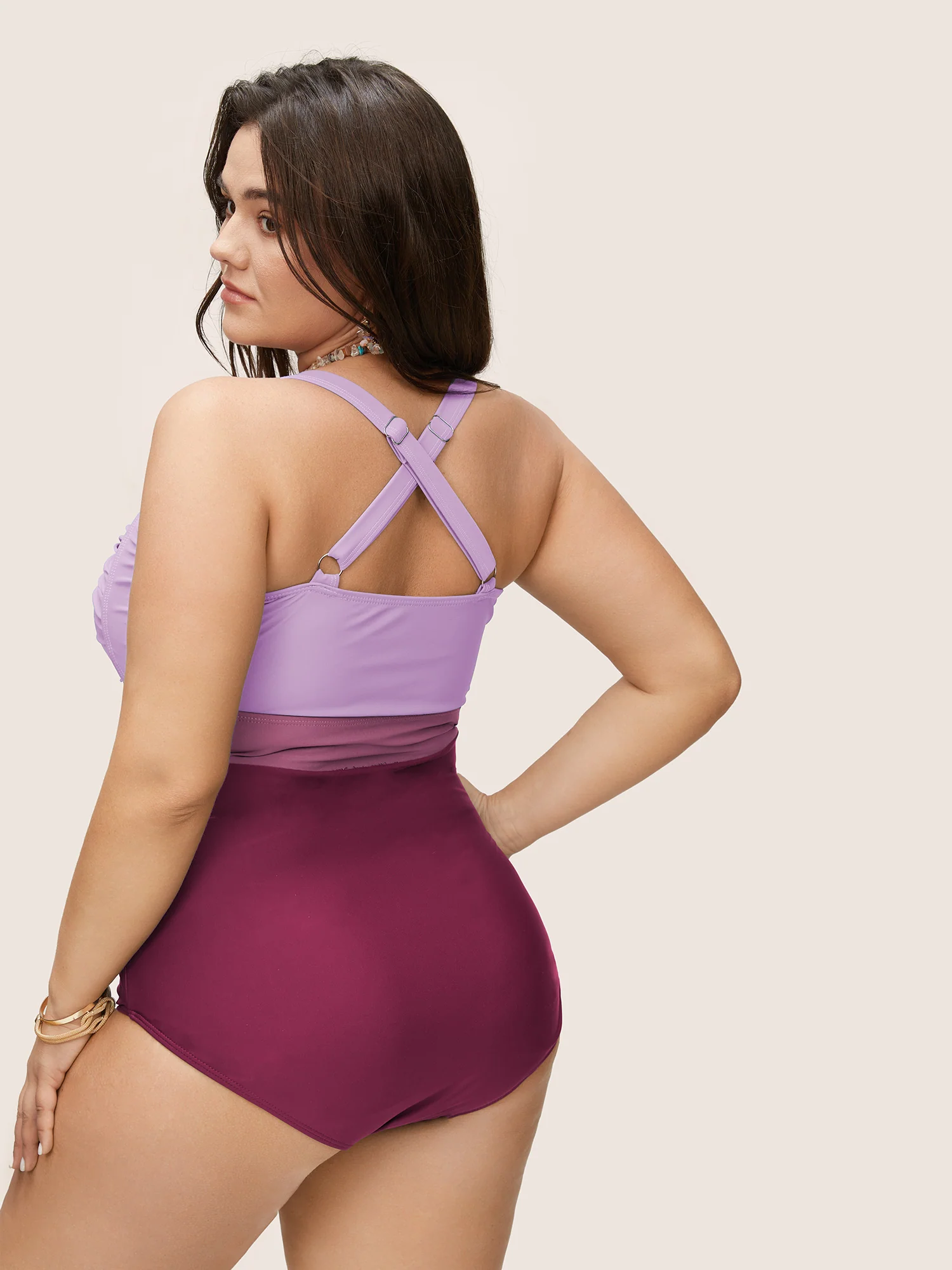 Contrast Twist Front Tummy-Control One Piece Swimsuit - Image 64