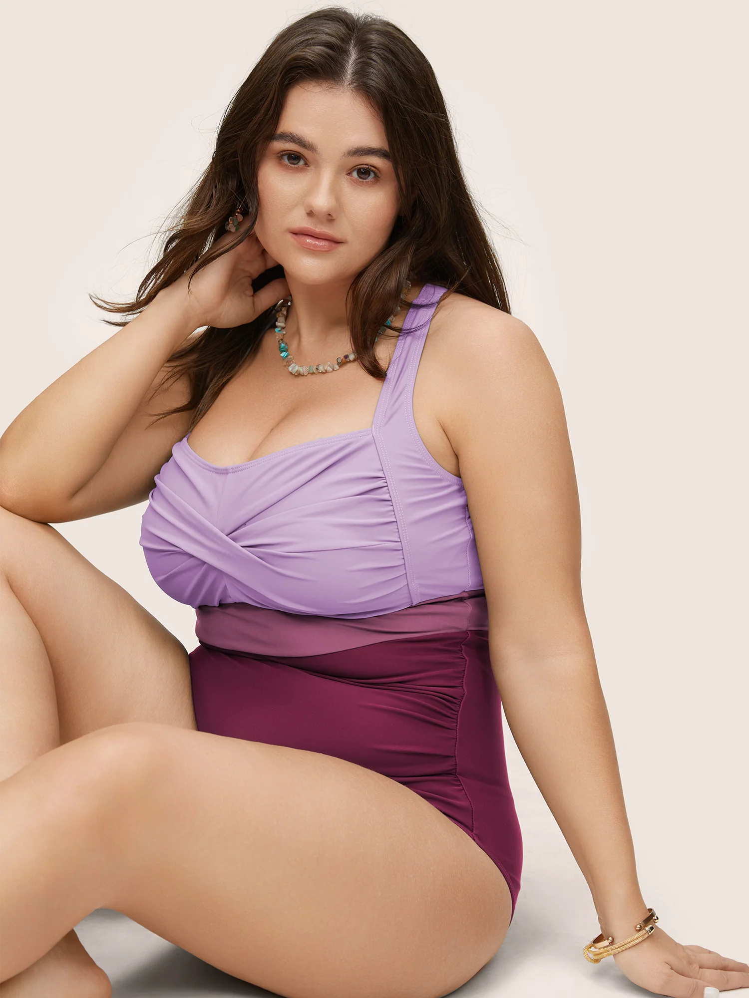 Contrast Twist Front Tummy-Control One Piece Swimsuit - Image 65