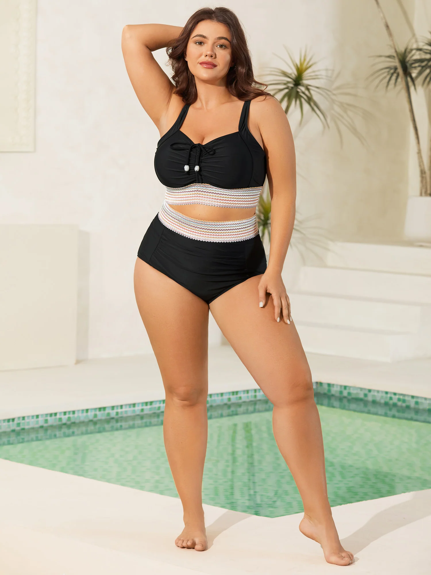 Contrast Waistband Ruched Fitted Swim Bottoms - Image 3