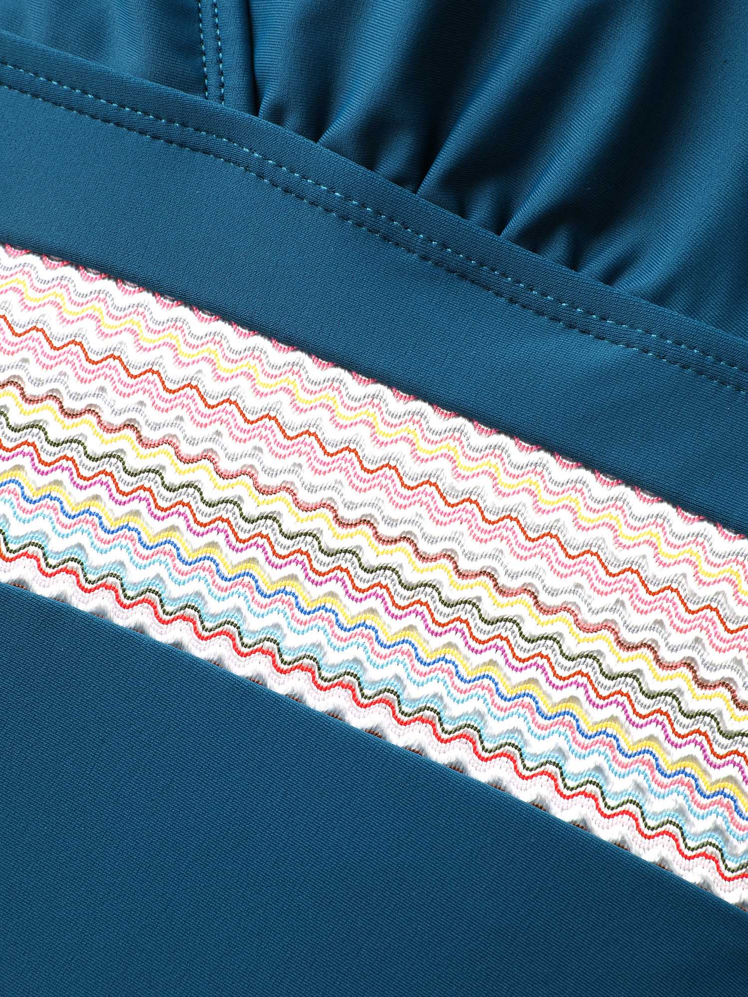 Contrast Webbing Drawstring Gathered One-Piece Swimsuit - Image 6