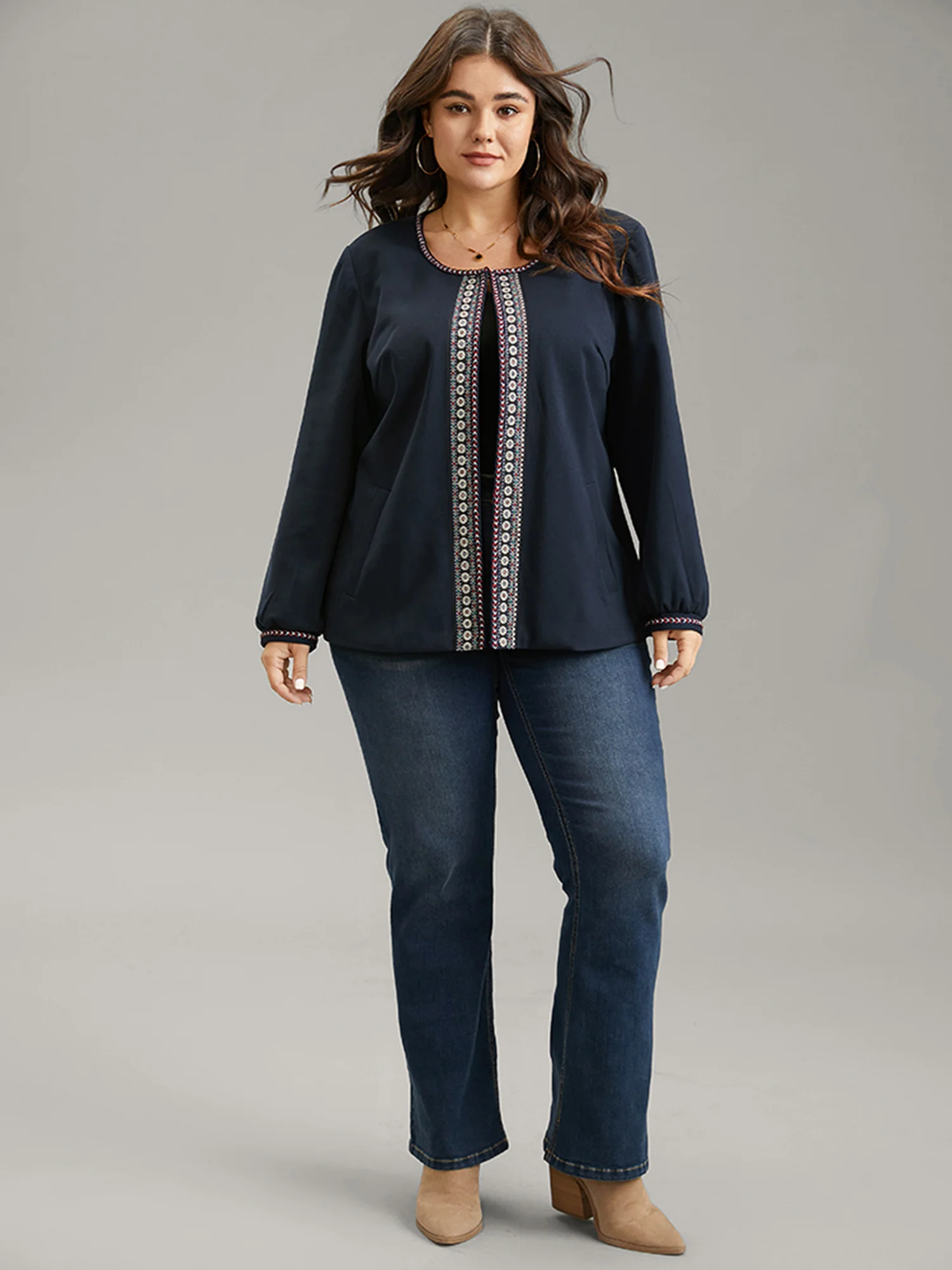 Contrast Webbing Floral Embroidered Jacket - Image 2