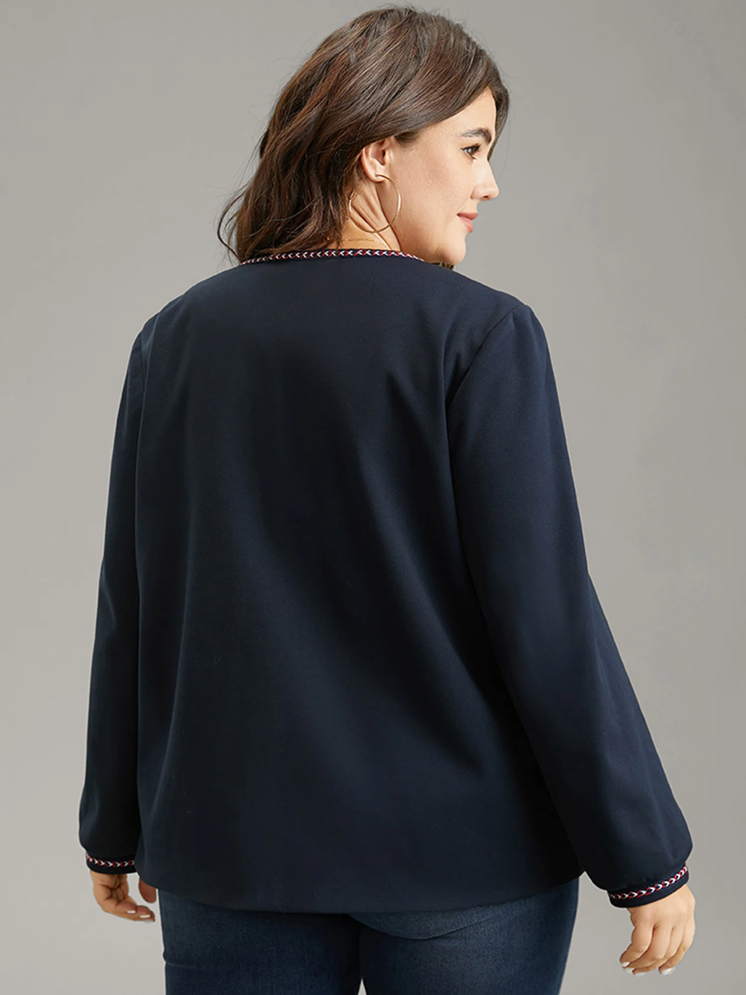 Contrast Webbing Floral Embroidered Jacket - Image 4