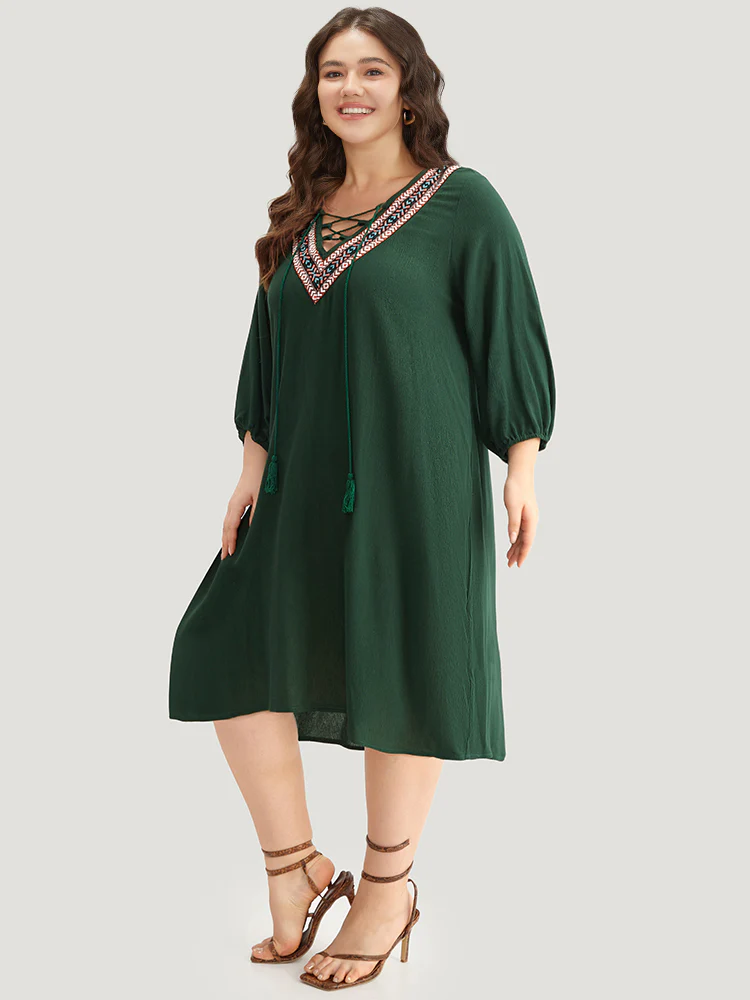 Contrast Webbing Lace Up High Low Hem Dress - Image 2