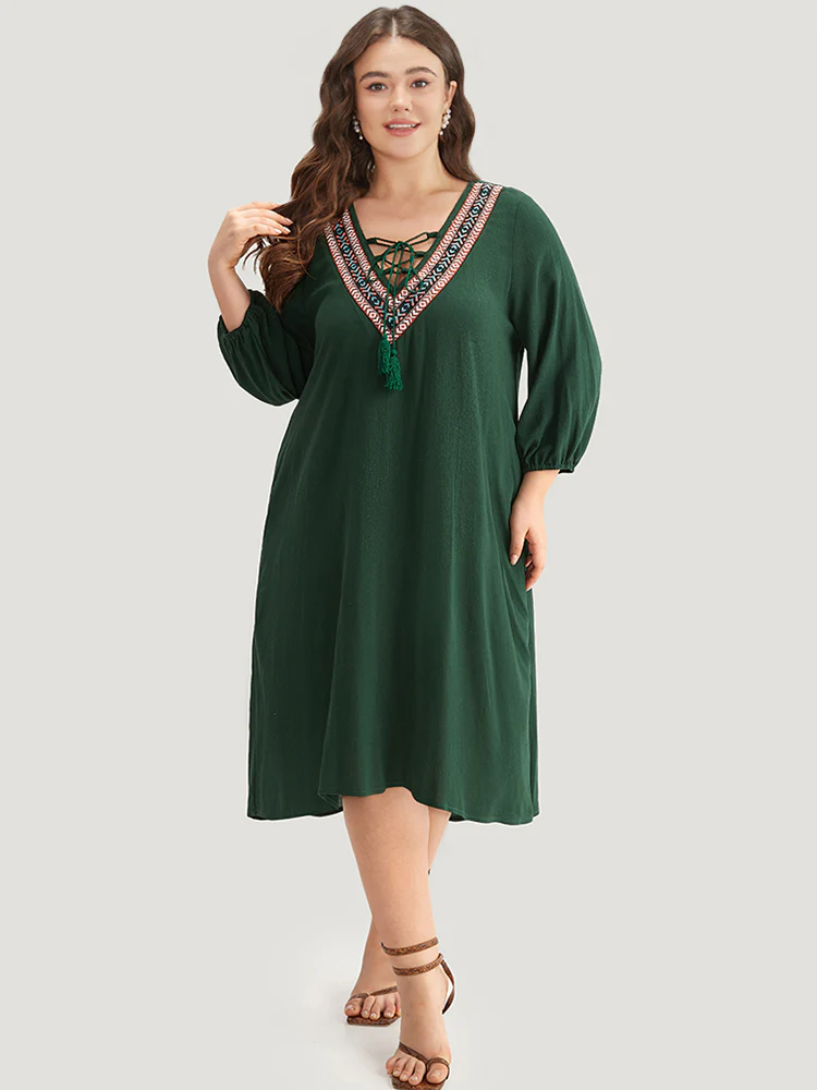 Contrast Webbing Lace Up High Low Hem Dress - Image 4