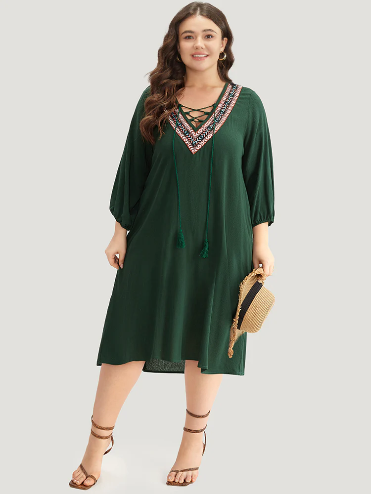 Contrast Webbing Lace Up High Low Hem Dress - Image 5