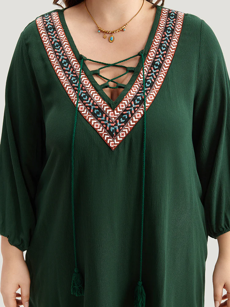 Contrast Webbing Lace Up High Low Hem Dress - Image 6