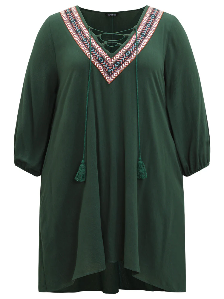 Contrast Webbing Lace Up High Low Hem Dress - Image 8