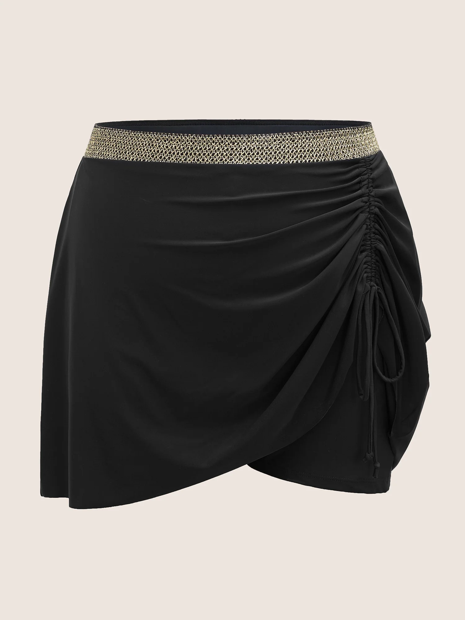 Contrast Webbing Patchwork Drawstring Gathered Swim Bottom - Image 7