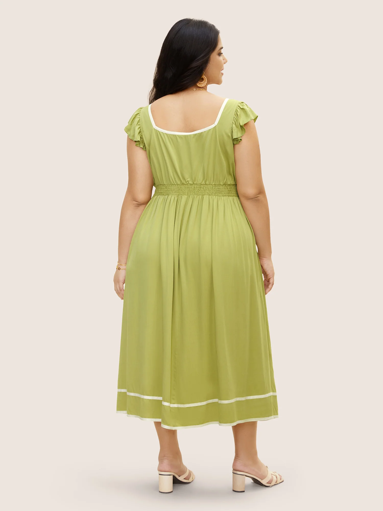 Contrast Webbing Ruffle Cap Sleeve Dress - Image 4