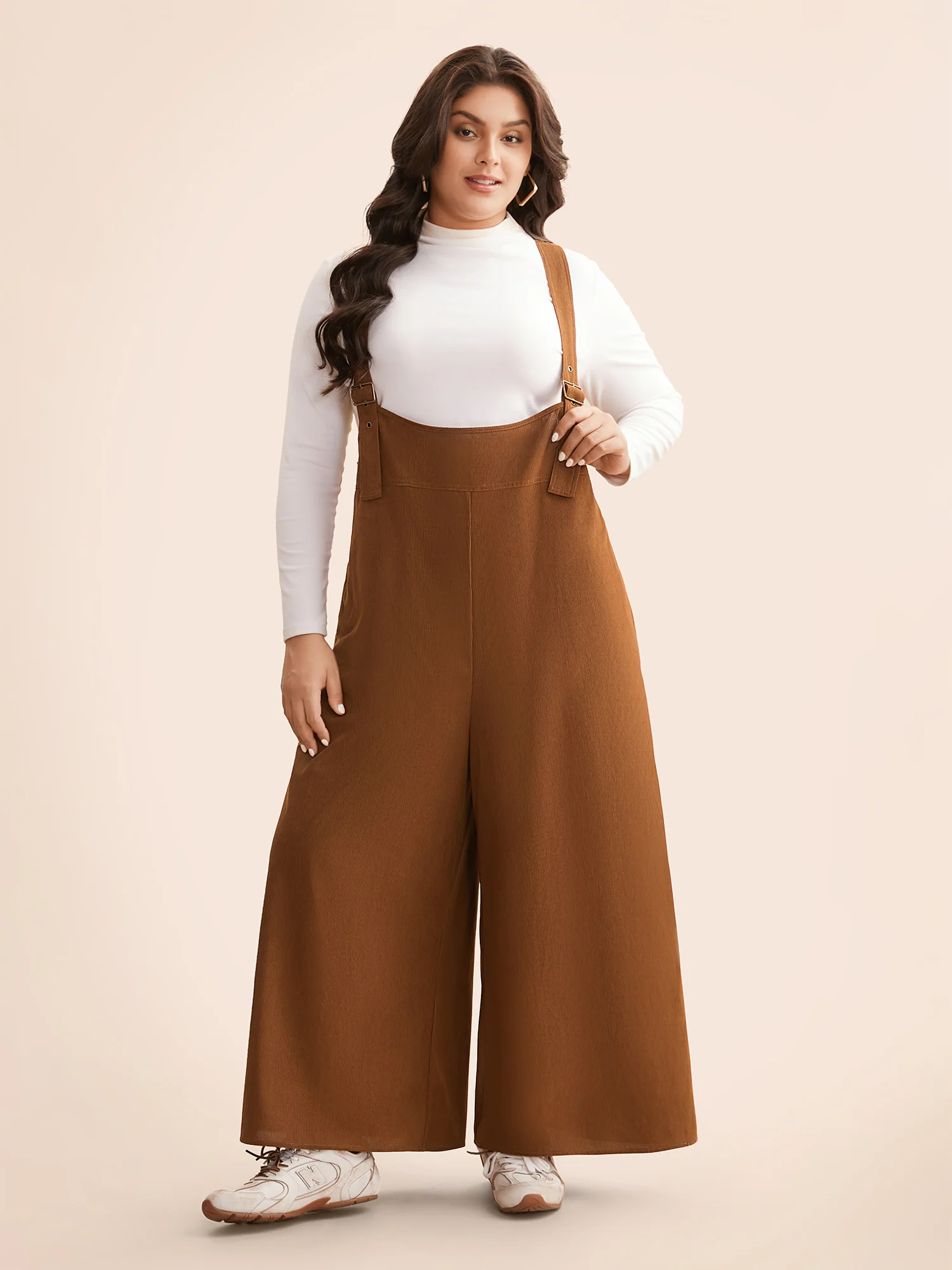 Corduroy Button Detail Adjustable Straps Jumpsuit - Image 2