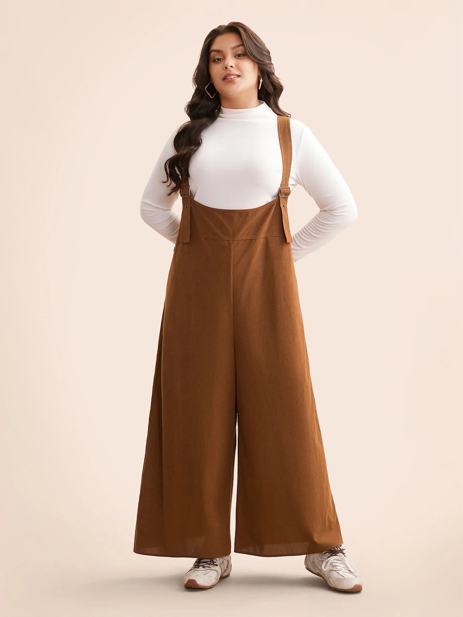 Corduroy Button Detail Adjustable Straps Jumpsuit - Image 3