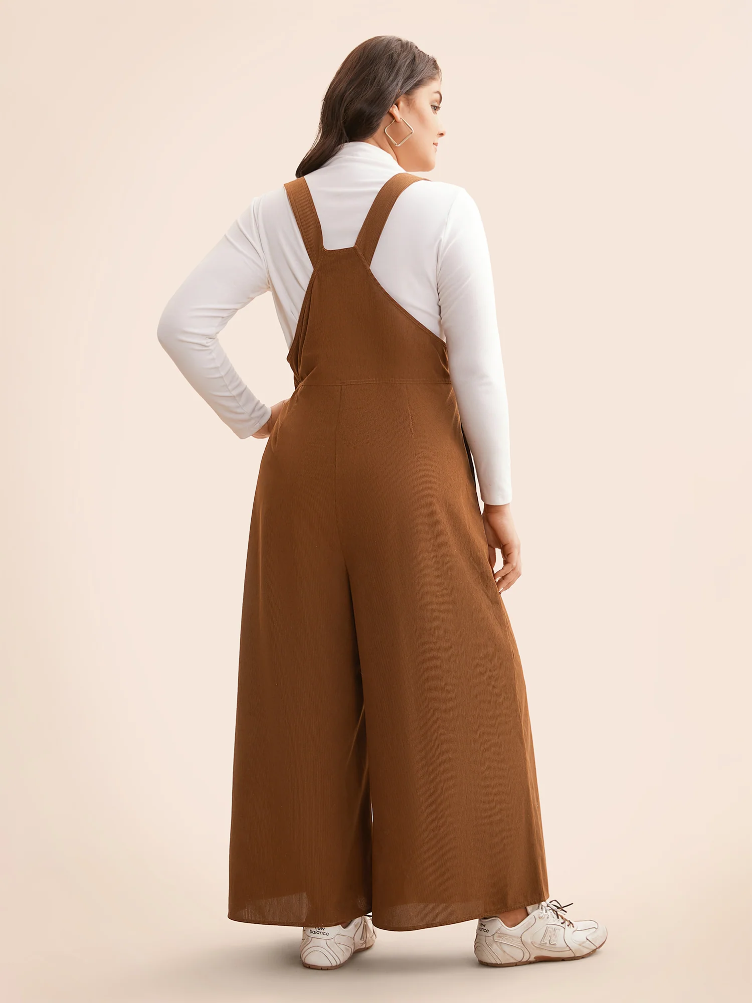 Corduroy Button Detail Adjustable Straps Jumpsuit - Image 4