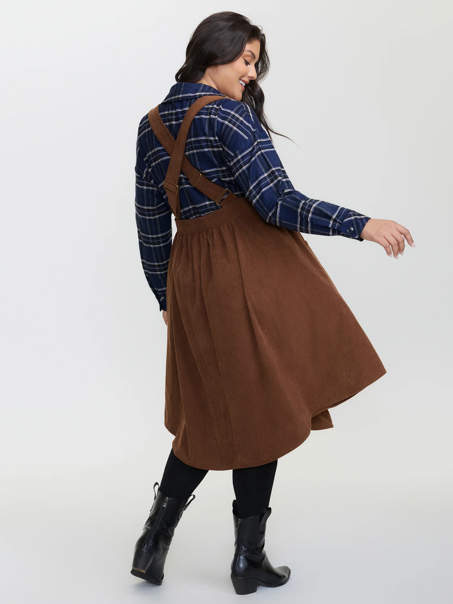 Corduroy Deep V-Neck Adjustable Midi Dress - Image 4