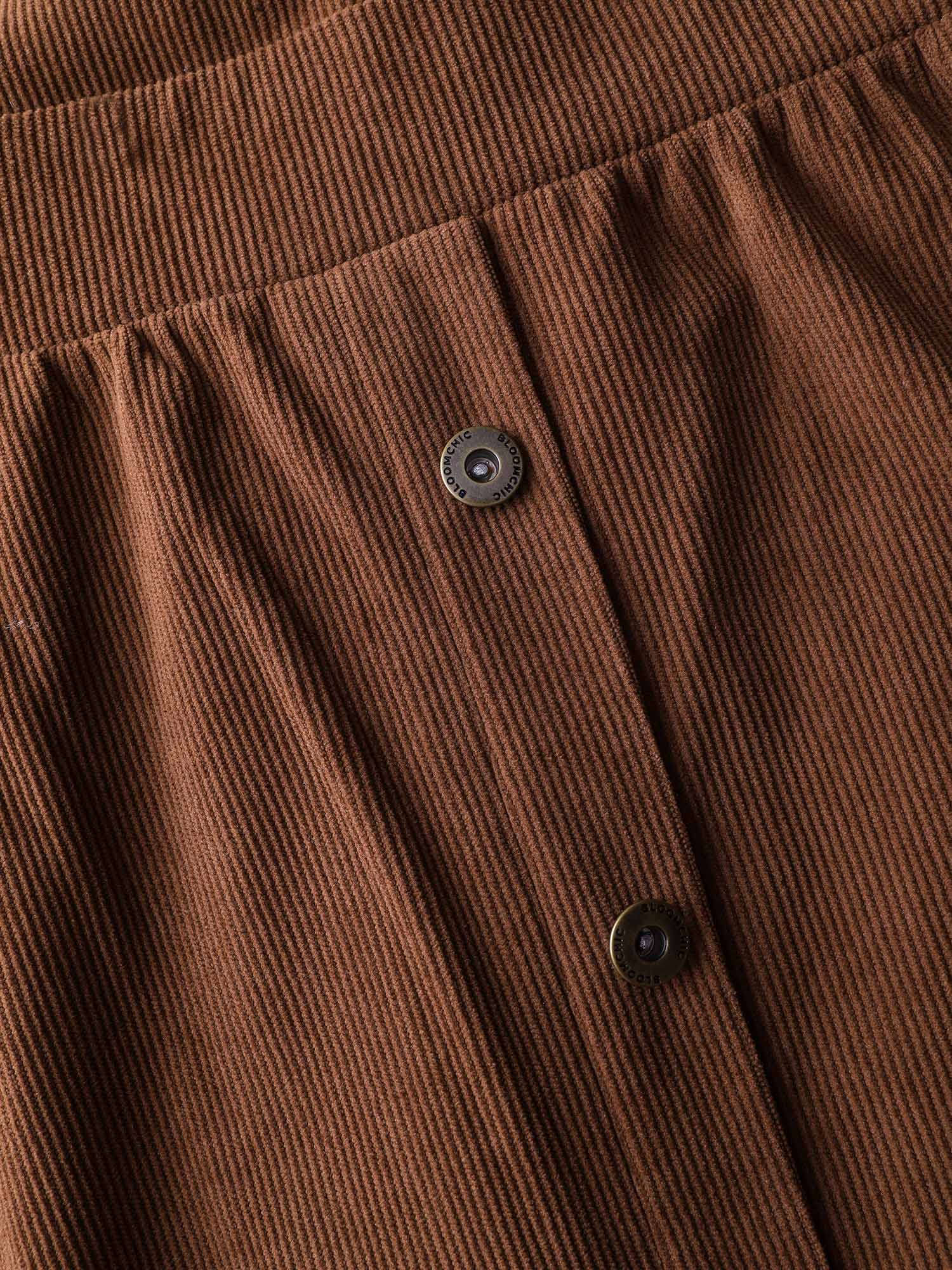 Corduroy Deep V-Neck Adjustable Midi Dress - Image 5