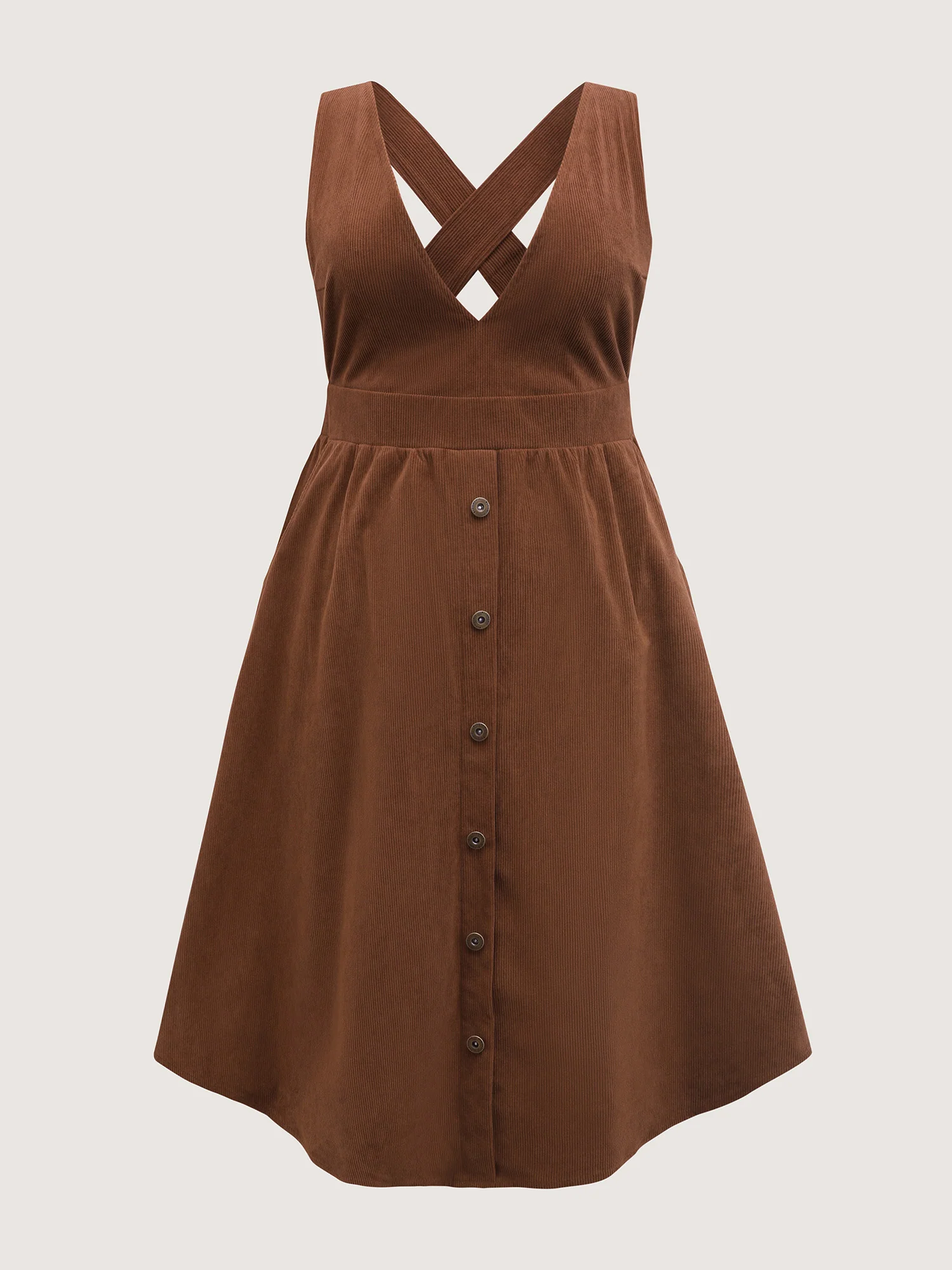 Corduroy Deep V-Neck Adjustable Midi Dress - Image 7