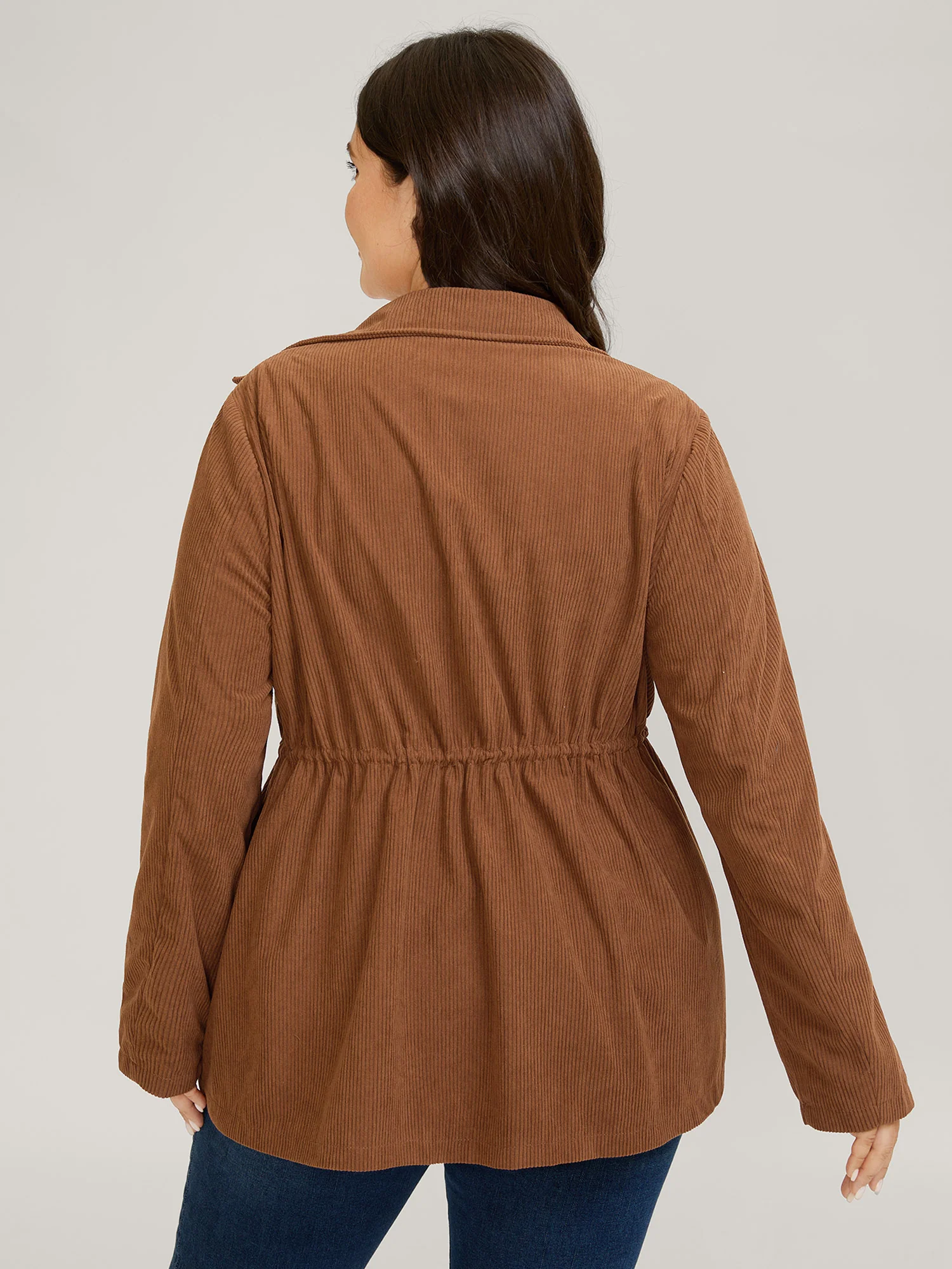 Corduroy Drawstring Adjustable Button Jacket - Image 5