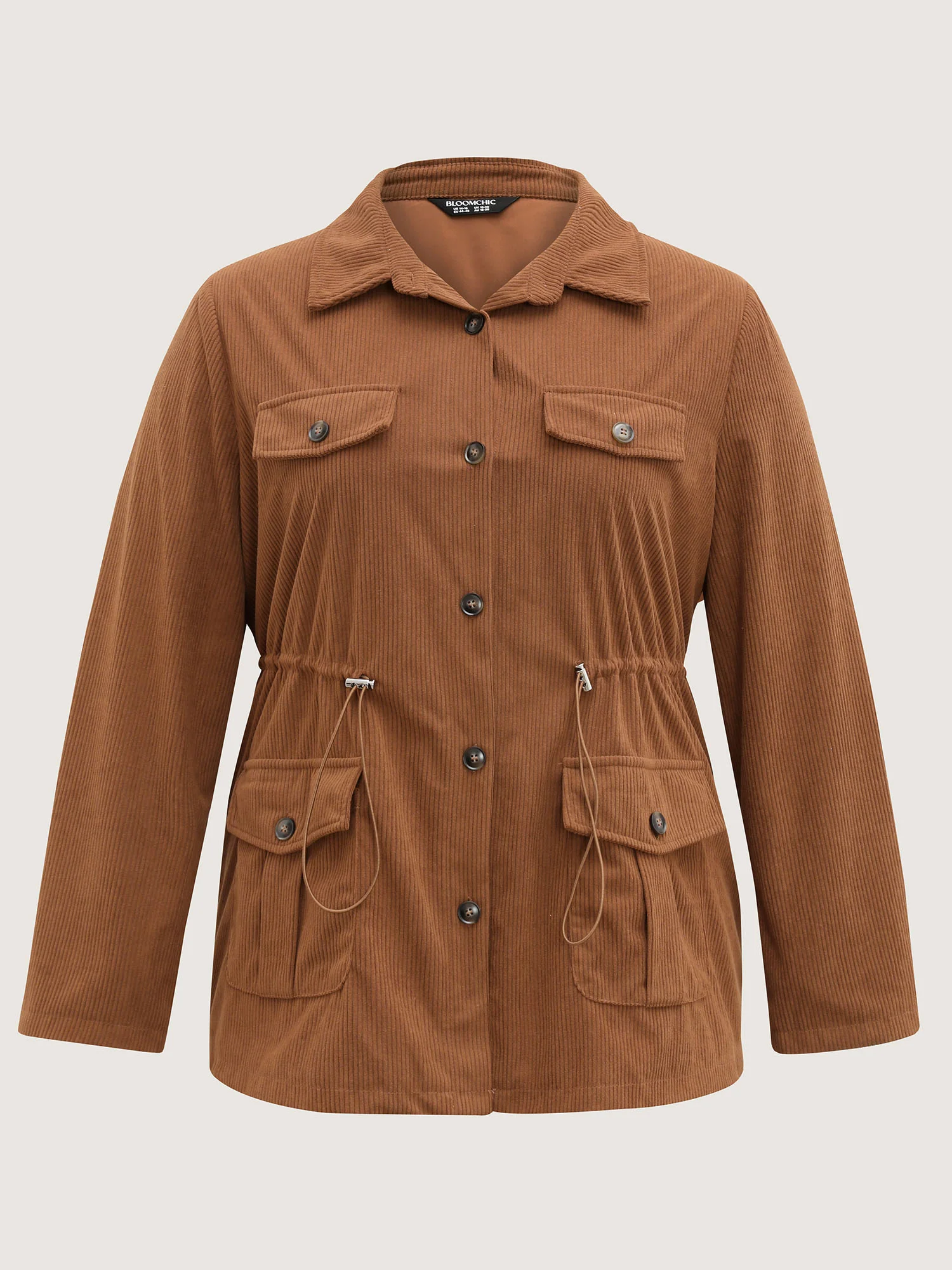 Corduroy Drawstring Adjustable Button Jacket - Image 8